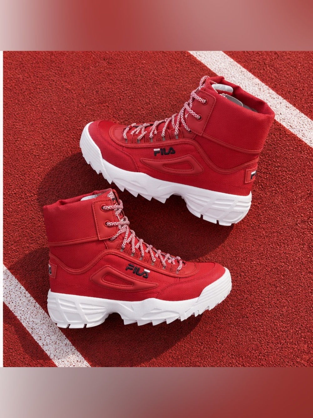 FILA Disruptor Ballistic Red High-Top Platform Sneaker Boots 7.5